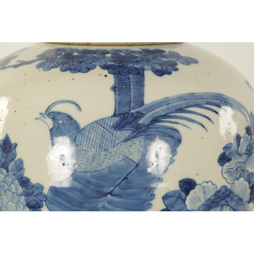 138 - A 19TH CENTURY CHINESE BLUE AND WHITE GINGER JAR AND COVER OF LARGE SIZE of shouldered tapering form... 