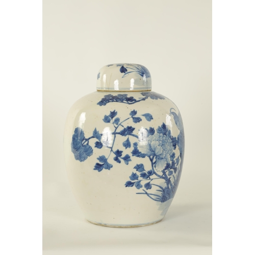 138 - A 19TH CENTURY CHINESE BLUE AND WHITE GINGER JAR AND COVER OF LARGE SIZE of shouldered tapering form... 