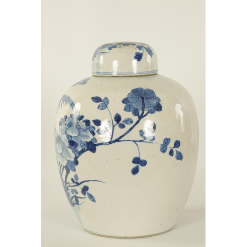 138 - A 19TH CENTURY CHINESE BLUE AND WHITE GINGER JAR AND COVER OF LARGE SIZE of shouldered tapering form... 