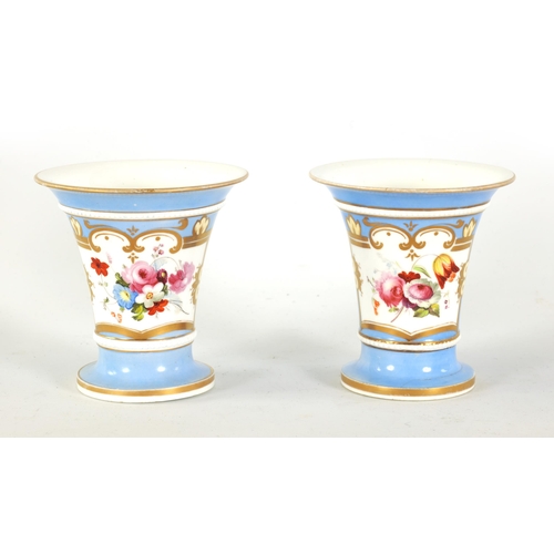 14 - A PAIR OF EARLY 19TH CENTURY SPODE TYPE SPILL VASES the flared pale blue ground bodies with beaded e... 