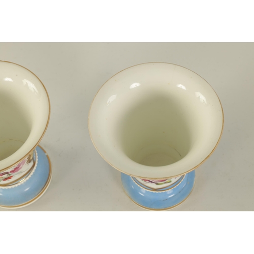 14 - A PAIR OF EARLY 19TH CENTURY SPODE TYPE SPILL VASES the flared pale blue ground bodies with beaded e... 