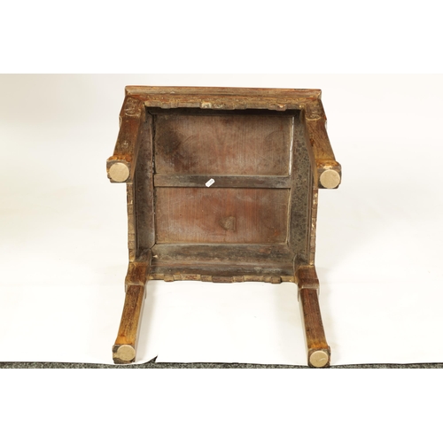 140 - A 19TH CENTURY CHINESE HARDWOOD SQUARE OCCASIONAL TABLE with panelled top joined by carved rails, st... 