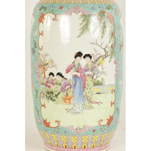 143 - A CHINESE REPUBLIC FAMILLE ROSE PORCELAIN VASE with flared neck and slightly tapered ovoid body deco... 