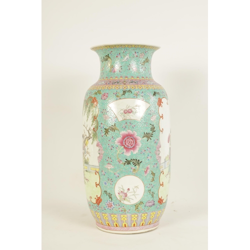 143 - A CHINESE REPUBLIC FAMILLE ROSE PORCELAIN VASE with flared neck and slightly tapered ovoid body deco... 