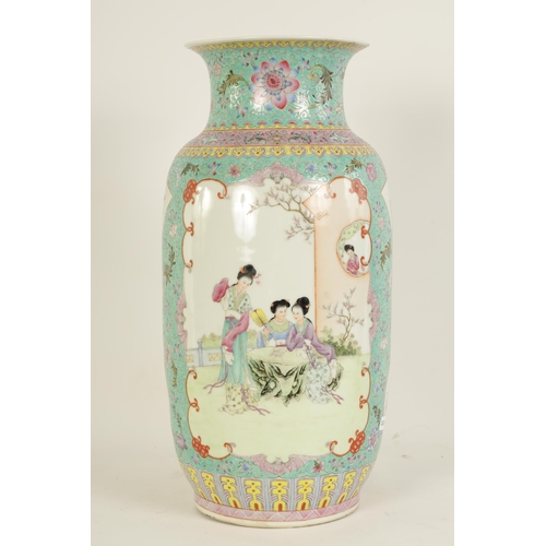 143 - A CHINESE REPUBLIC FAMILLE ROSE PORCELAIN VASE with flared neck and slightly tapered ovoid body deco... 