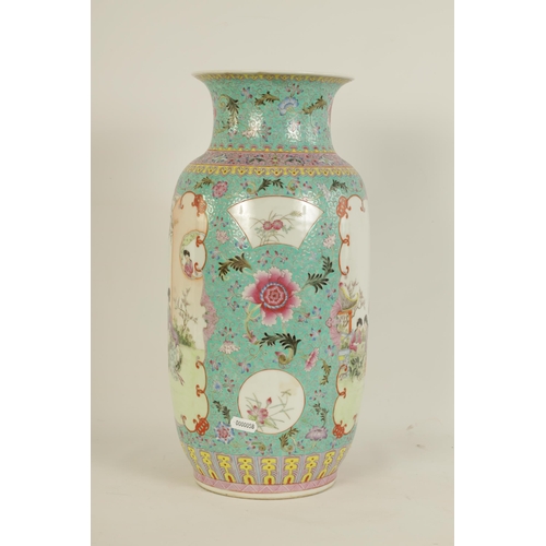 143 - A CHINESE REPUBLIC FAMILLE ROSE PORCELAIN VASE with flared neck and slightly tapered ovoid body deco... 