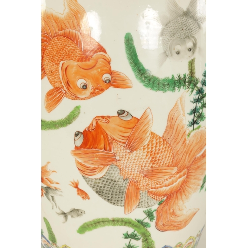 157 - A 19TH CENTURY CHINESE FAMILLE VERTE PORCELAIN VASE decorated with carp amongst seaweed - having sle... 