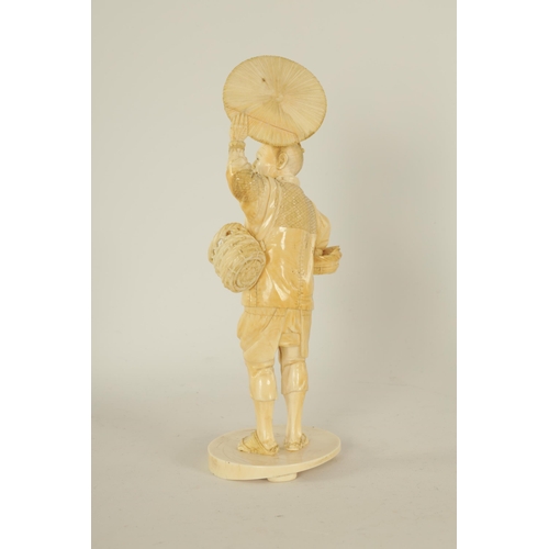 159 - A JAPANESE MEIJI PERIOD CARVED IVORY FIGURE GROUP depiciting a farmer with two caught chickens - sig... 