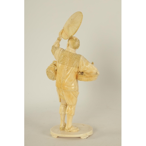 159 - A JAPANESE MEIJI PERIOD CARVED IVORY FIGURE GROUP depiciting a farmer with two caught chickens - sig... 