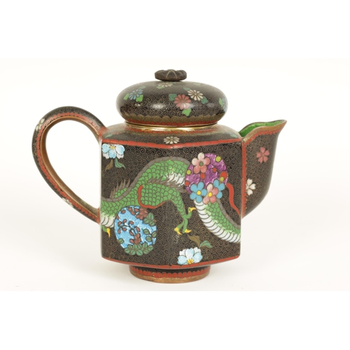 163 - A MEIJI PERIOD JAPANESE CLOISONNE ENAMEL 'TEA FOR TWO' SERVICE WITH RECTANGULAR TRAY finely inlaid a... 