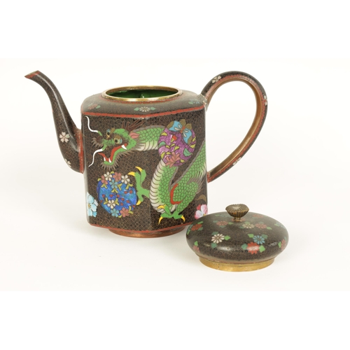 163 - A MEIJI PERIOD JAPANESE CLOISONNE ENAMEL 'TEA FOR TWO' SERVICE WITH RECTANGULAR TRAY finely inlaid a... 