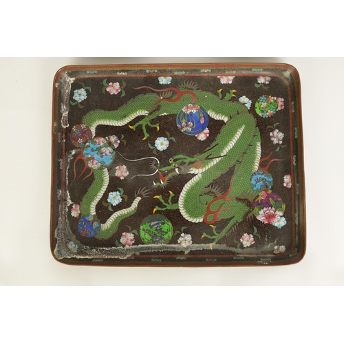 163 - A MEIJI PERIOD JAPANESE CLOISONNE ENAMEL 'TEA FOR TWO' SERVICE WITH RECTANGULAR TRAY finely inlaid a... 