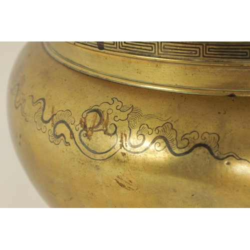 167 - AN OVERSIZED 18TH/19TH CENTURY CHINESE CAST BRONZE CENSER with inlaid decoration and foo dog mask si... 