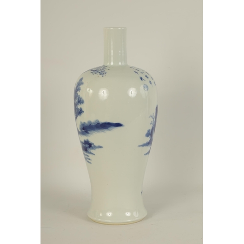 168 - A 19TH CENTURY CHINESE BLUE AND WHITE BOTTLENECK VASE decorated with script and figures under trees ... 