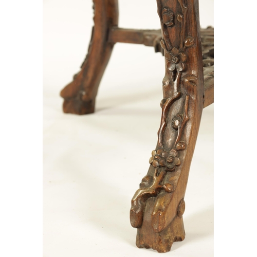 171 - A GOOD 19TH CENTURY FINELY CARVED CHINESE HARDWOOD SQUARE CENTRE TABLE with inset coloured marble to... 