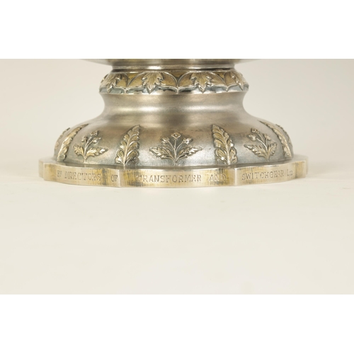 184 - A FINE 19TH CENTURY INDIAN SILVER BOWL of scalloped pedestal form with gilt interior and embossed fi... 