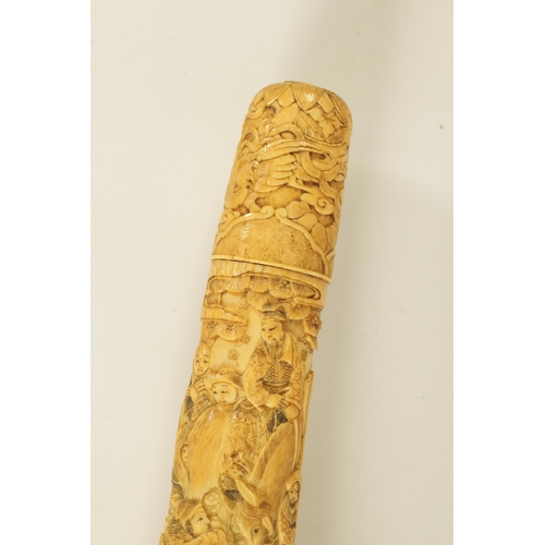 186 - A JAPANESE MEIJI PERIOD CARVED SEGMENTED IVORY SAMURAI SWORD finely carved with reliefwork scenes of... 