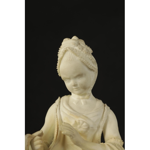 19 - AN 18TH/EARLY 19TH CENTURY BISQUE PORCELAIN SEATED LADY FIGURE AFTER MEISSEN the young lady seated f... 