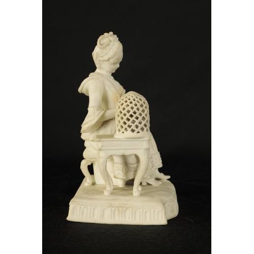 19 - AN 18TH/EARLY 19TH CENTURY BISQUE PORCELAIN SEATED LADY FIGURE AFTER MEISSEN the young lady seated f... 