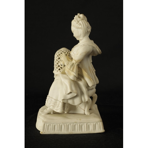 19 - AN 18TH/EARLY 19TH CENTURY BISQUE PORCELAIN SEATED LADY FIGURE AFTER MEISSEN the young lady seated f... 