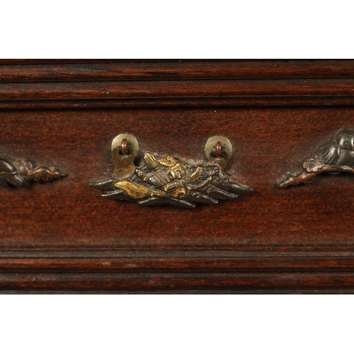 190 - A JAPANESE MEIJI PERIOD STAINED WOOD COLLECTOR'S CABINET fitted with gilt bronze menuki, comprising ... 