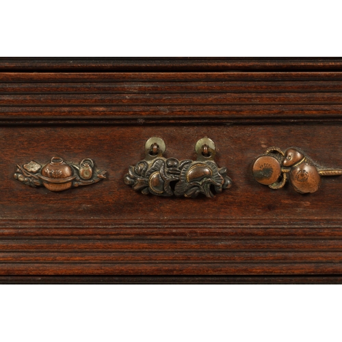 190 - A JAPANESE MEIJI PERIOD STAINED WOOD COLLECTOR'S CABINET fitted with gilt bronze menuki, comprising ... 