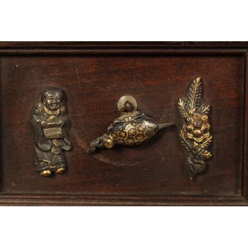 190 - A JAPANESE MEIJI PERIOD STAINED WOOD COLLECTOR'S CABINET fitted with gilt bronze menuki, comprising ... 