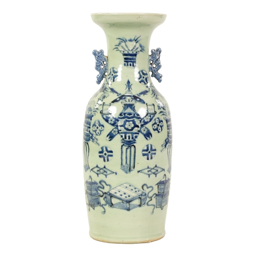 191 - A LARGE 19TH CENTURY CHINESE CELADON GLAZE PORCELAIN VASE of tapering form with flared neck, decorat... 