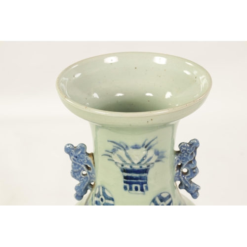 191 - A LARGE 19TH CENTURY CHINESE CELADON GLAZE PORCELAIN VASE of tapering form with flared neck, decorat... 