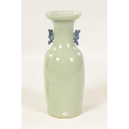 191 - A LARGE 19TH CENTURY CHINESE CELADON GLAZE PORCELAIN VASE of tapering form with flared neck, decorat... 