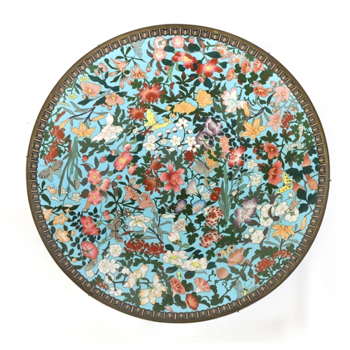 192 - A LARGE 19TH CENTURY JAPANESE CLOISONNE CHARGER with finely detailed decorated of butterflies amongs... 