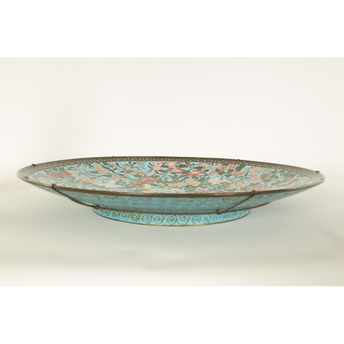 192 - A LARGE 19TH CENTURY JAPANESE CLOISONNE CHARGER with finely detailed decorated of butterflies amongs... 