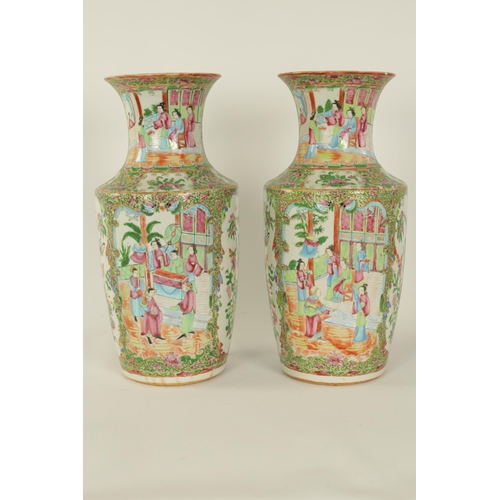 195 - A LARGE PAIR OF 19TH CENTURY CANTONESE VASES of slightly flared shouldered form decorated in the tra... 