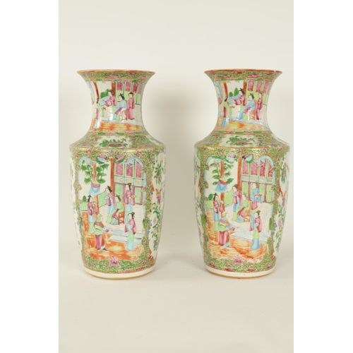 195 - A LARGE PAIR OF 19TH CENTURY CANTONESE VASES of slightly flared shouldered form decorated in the tra... 