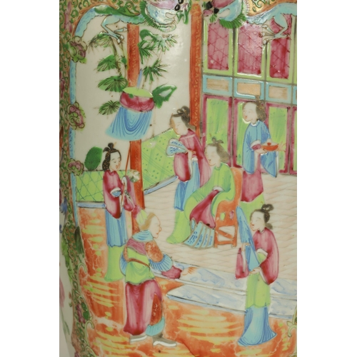 195 - A LARGE PAIR OF 19TH CENTURY CANTONESE VASES of slightly flared shouldered form decorated in the tra... 