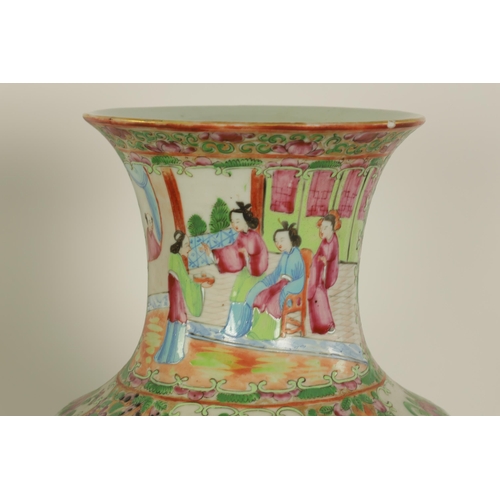 195 - A LARGE PAIR OF 19TH CENTURY CANTONESE VASES of slightly flared shouldered form decorated in the tra... 