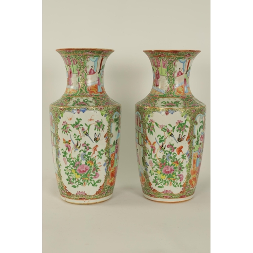 195 - A LARGE PAIR OF 19TH CENTURY CANTONESE VASES of slightly flared shouldered form decorated in the tra... 