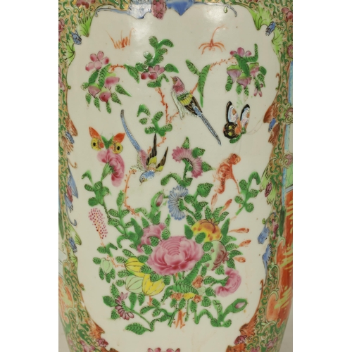 195 - A LARGE PAIR OF 19TH CENTURY CANTONESE VASES of slightly flared shouldered form decorated in the tra... 