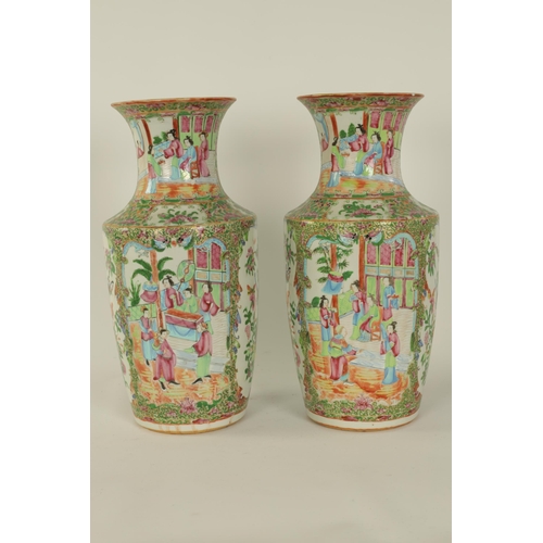 195 - A LARGE PAIR OF 19TH CENTURY CANTONESE VASES of slightly flared shouldered form decorated in the tra... 