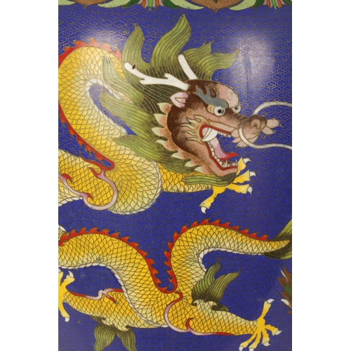 196 - A LARGE PAIR OF CHINESE CLOISONNÉ VASES having brightly coloured enamel decoration depicting dragons... 