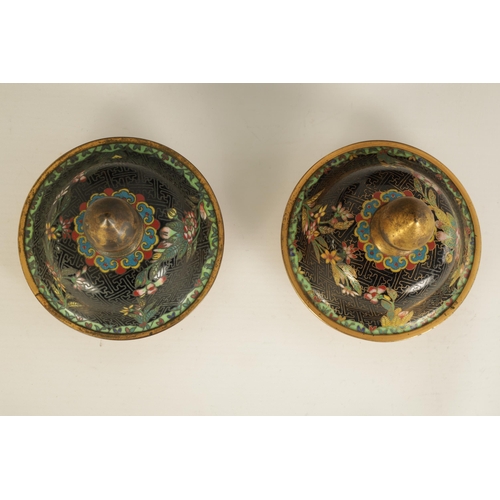 197 - A PAIR OF 19TH CENTURY CHINESE CLOISONNÉ LIDDED VASES of tapering shouldered form decorated with lea... 