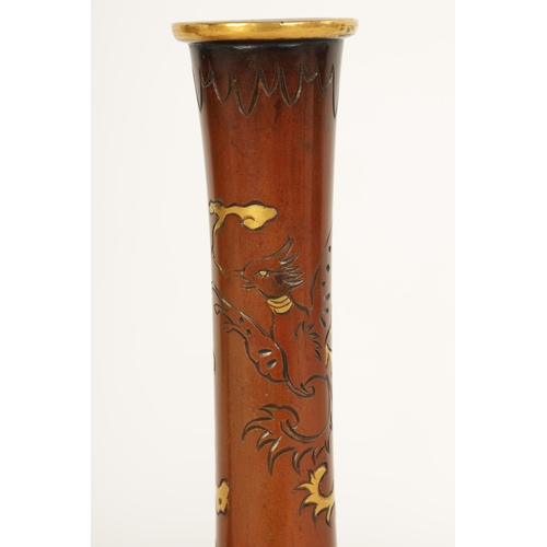 198 - A PAIR OF JAPANESE MEIJI PERIOD MIXED METAL INLAID BRONZE VASES decorated with sprays of flowers and... 