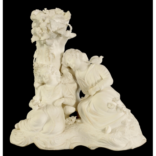 20 - A 19TH CENTURY COPELAND & GARRETT PARIANWARE FIGURE GROUP finely modelled as a young couple resting ... 