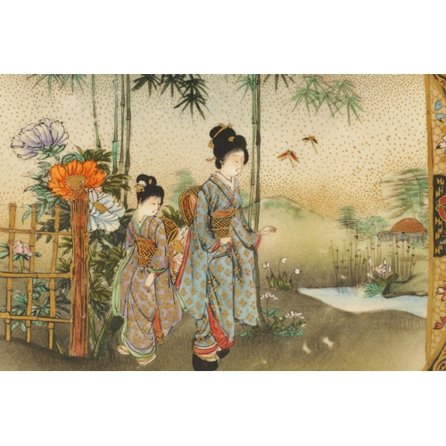 205 - A SET OF SIX JAPANESE MEIJI SATSUMA CABINET PLATES finely decorated with geisha walking in garden se... 