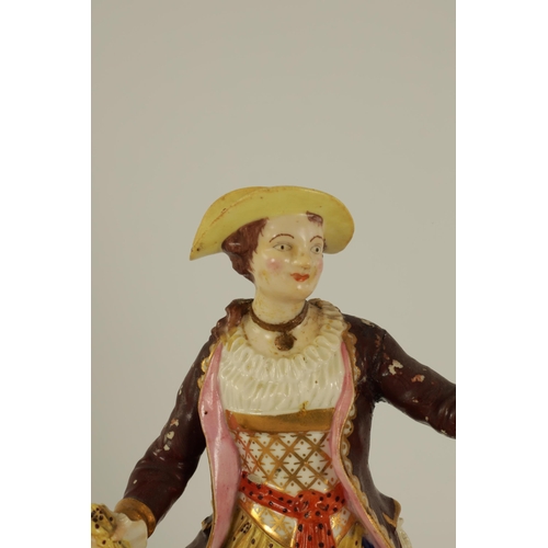 25 - A PAIR OF 18TH CENTURY DERBY PORCELAIN FLOWER SELLER FIGURES well modelled and dressed in detailed b... 