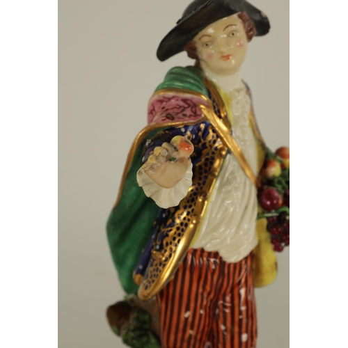 25 - A PAIR OF 18TH CENTURY DERBY PORCELAIN FLOWER SELLER FIGURES well modelled and dressed in detailed b... 