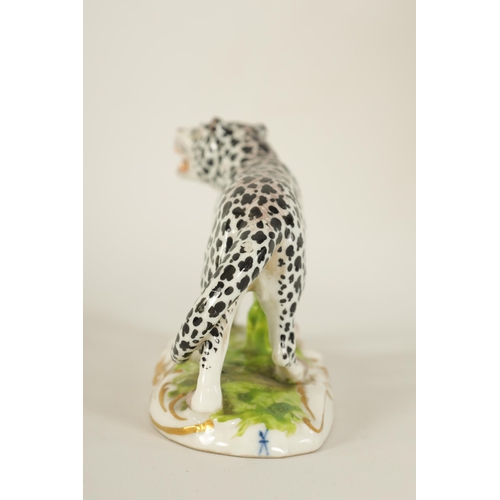 30 - A 19TH CENTURY STAFFORDSHIRE FIGURE OF A LEOPARD mounted on a naturalistic base with gilt decoration... 