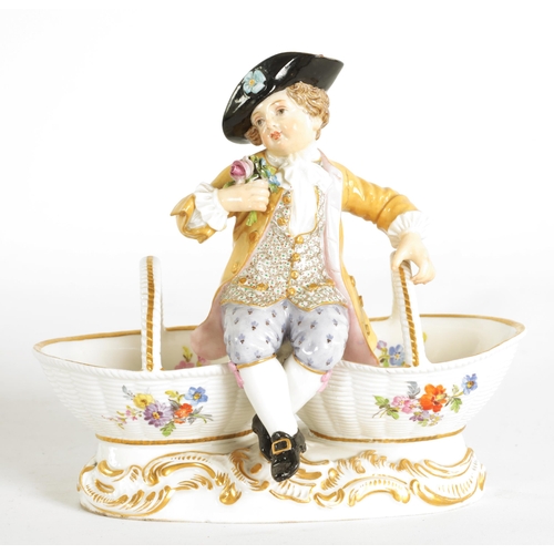 31 - A LATE 19TH CENTURY MEISSEN FIGURAL DOUBLE-SIDED SALT the well modelled and colourfully dressed seat... 