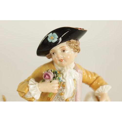 31 - A LATE 19TH CENTURY MEISSEN FIGURAL DOUBLE-SIDED SALT the well modelled and colourfully dressed seat... 