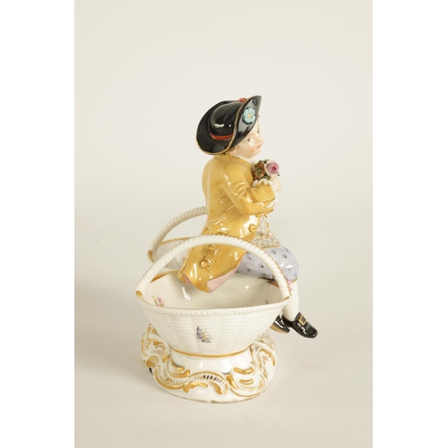 31 - A LATE 19TH CENTURY MEISSEN FIGURAL DOUBLE-SIDED SALT the well modelled and colourfully dressed seat... 